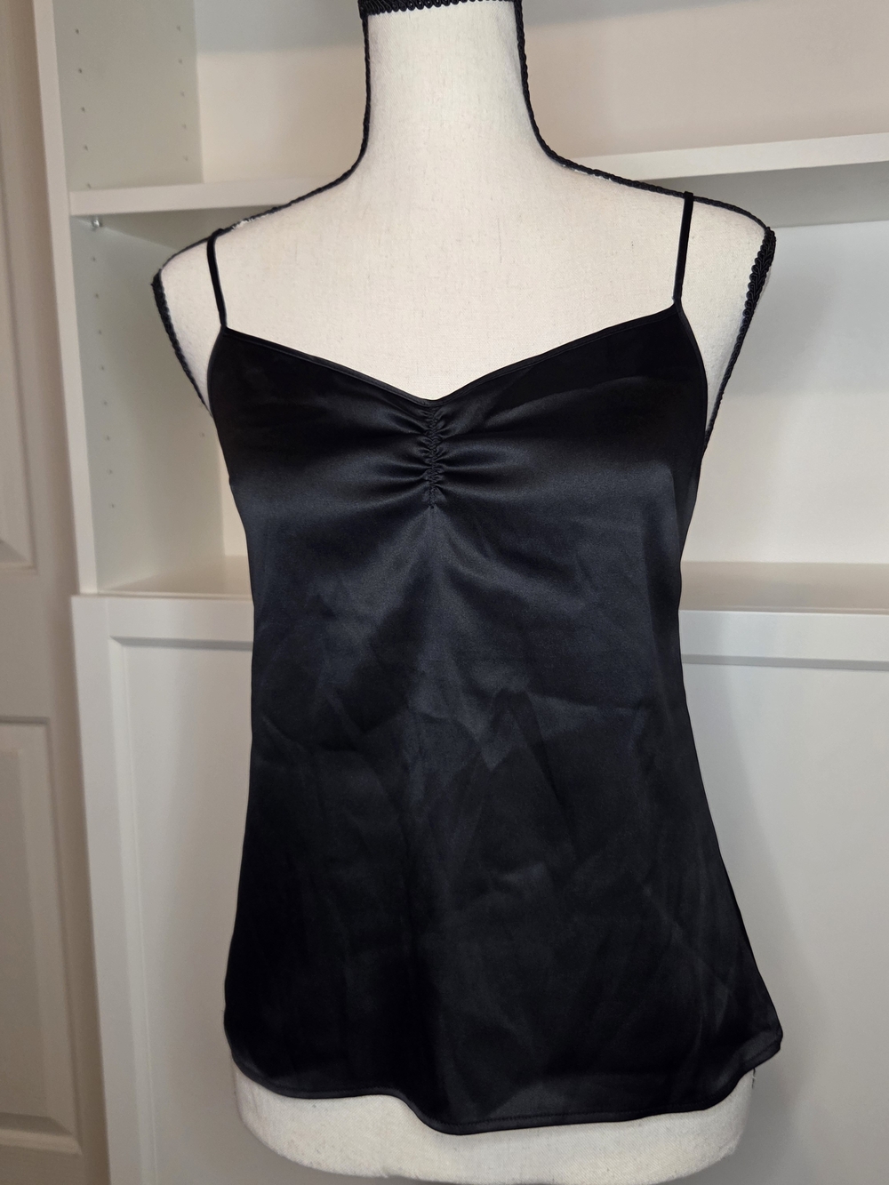 Victoria's Secret Black Satin Ruched Cami Top